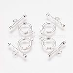 Brass Toggle Clasps, Silver Color Plated, Ring: 11x2mm, Bar: 19x2mm, Hole: 1.8mm