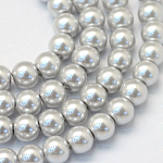 Backen gemalt pearlized Glasperlen runden Perle Stränge, lichtgrau, 6~7 mm, Bohrung: 1 mm, ca. 145 Stk. / Strang, 31.4 Zoll