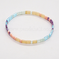 Handmade Polymer Clay Beads Bracelets Set, Acrylic Beads and Brass Beads,  Colorful, Inner Diameter: 2-1/8~3-3/8 inch(5.4~8.6cm), 2pcs/set