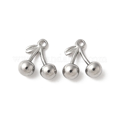 Ciondoli in acciaio inossidabile 304, fascino di ciliegie, anti-appannamento, colore acciaio inossidabile, 11.5x11.5x4.5mm, Foro: 1 mm