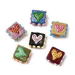 Cuentas de esmalte hechas a mano, cuadrado lleno de baches con corazón, color mezclado, 17~18x17~18x8mm, agujero: 1~1.5 mm