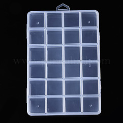 Recipientes rectangulares de almacenamiento de perlas de polipropileno (pp), con tapa abatible y 24 rejilla, para joyería pequeños accesorios, Claro, 19x13x1.75 cm, agujero: 17x6 mm, compartimento: 30x30 mm