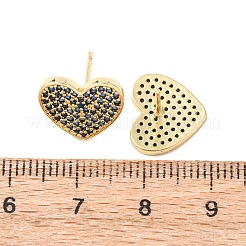 Micro cuore ottone spianare orecchini zirconi&nbsp;EJEW-H178-01G-02