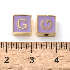 304ステンレススチールエナメルビーズ  14KGP本金メッキ  文字のある正方形  文字g  8x8x4mm  穴：2mm&nbsp;STAS-L022-293G-G