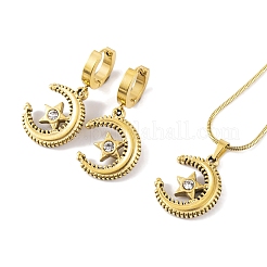 Ионное покрытие (ip) луна 304 нержавеющая сталь стразы серьги-кольца и ожерелья с подвесками ювелирные наборы для женщин SJEW-M100-05G