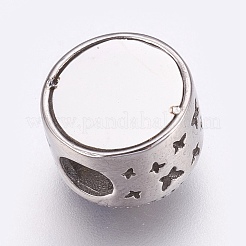 304ステンレススチールヨーロピアンビーズ  大穴ビーズ  ラインストーンとエナメル  蝶とフラットラウンド  ピンク  12x8.5mm  穴：4mm&nbsp;CPDL-G001-05B