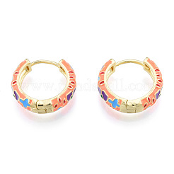 Разноцветные серьги-кольца с цветком из эмали EJEW-N011-105LG