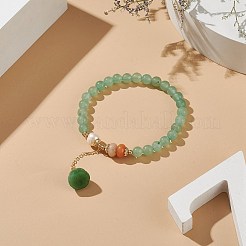 ナチュラル グリーン & レッド アベンチュリン & パール ビーズ ストレッチ ブレスレット  女性のためのガラス ロータス シードポッド タッセル チャーム付きジェムストーン ブレスレット  内径：2-1/4インチ（5.7cm）&nbsp;BJEW-JB09005