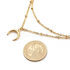Collier double couche avec pendentif lune en acier inoxydable 304 et chaînes satellites pour femme&nbsp;NJEW-JN03872