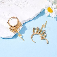 稲妻真鍮ダングルハギーフープピアス  女性用クリアキュービックジルコニアドロップシャンデリアピアス  ゴールドカラー  40mm  ピン：0.8mm&nbsp;EJEW-SW00001-01