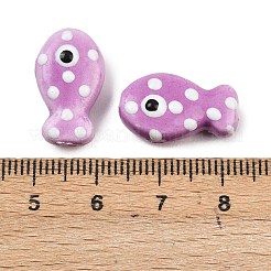 手作りの陶器ビーズ  手描きの陶器ビーズ  魚  ファミーユは磁器バラ  スミレ  19x11~12x7.5~8mm  穴：2mm&nbsp;X-PORC-B009-03F