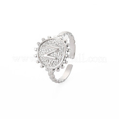 Bague ouverte ronde plate en acier inoxydable 304 anti-ternissement avec initiale pour homme et femme&nbsp;RJEW-S405-246P-N