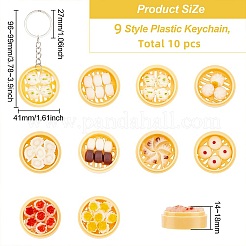 10スタイルのプラスチックキーホルダー9個  プラチナトーンのアイアンスプリットキーリング付き  模造食品  スナック  ミックスカラー  92~99mm  10pc&nbsp;KEYC-OC0001-05