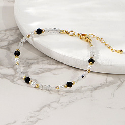 Браслет для женщин из кварцевого кристалла и бусин черного агата&nbsp;KS6100