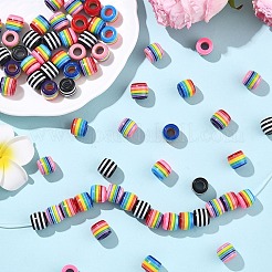 100 шт. 5-цветные полосатые европейские бусины из смолы в форме бочонка&nbsp;RESI-YW0005-69