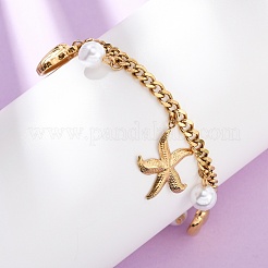 Bracelets à breloques en acier inoxydable 304 en forme d'étoile de mer et de coquillage&nbsp;BJEW-F519-02B-G