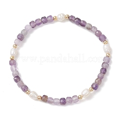 Braccialetti elastici con perline cubiche di ametista naturale per donna&nbsp;BJEW-JB13176-03