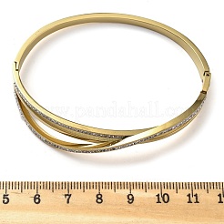 イオンプレーティング（IP）304ステンレススチールポリマークレイラインストーンヒンジ付きバングル（女性用）  18KGP本金メッキ  内径：4.8~5.1x5.8~6のCM&nbsp;LS-BJEW-A011-16G