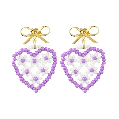 Pendientes colgantes con forma de corazón y cuentas de vidrio hechas a mano&nbsp;EJEW-MZ00369-03