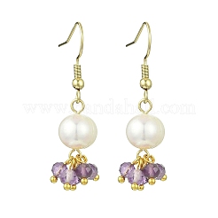 Ohrhänger aus natürlichem Amethyst und natürlichen Süßwasserzuchtperlen&nbsp;EJEW-JE06984-01