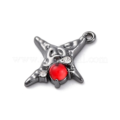 ラックメッキ合金ペンダント  赤いラインストーン付き  ガンメタ色  スター  25x20x5mm  穴：1.5mm&nbsp;PALLOY-V002-12B-02