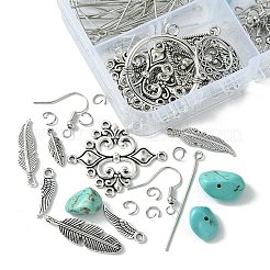 Наборы для изготовления висячих сережек из сплава перьев и синтетической бирюзы своими руками DIY-FS0006-34
