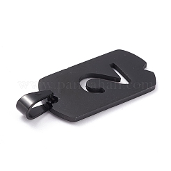 304ステンレスペンダント  数の長方形  電気泳動黒  NUM。2  27.5x14.5x1.5mm  穴：7.5x3mm&nbsp;STAS-H144-02EB-2