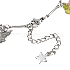 Браслеты на ногу из латунной цепочки с подвесками в виде бабочек и стеклянных цветов из нержавеющей стали 201&nbsp;AJEW-AN00736-03