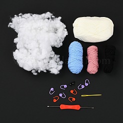 Diy人形かぎ針編みキット  プラスチック製のロッキングステッチメーカーとボタンを含む  ファイバーヤード  コットン  鉄とプラスチックのかぎ針編みのフック  カラフル  2.2x1.6x0.3cm&nbsp;DIY-I053-10