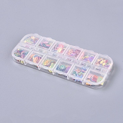 12色レーザー輝くネイルアートキラキラ  マニキュアスパンコール  キラキラネイルスパンコール  梱包箱  混合図形  ミックスカラー  4~13x4~13x0.3mm&nbsp;MRMJ-WH0060-14G