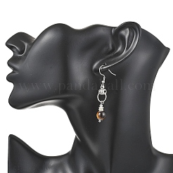 Круглые серьги-подвески из натурального тигрового глаза EJEW-JE06809