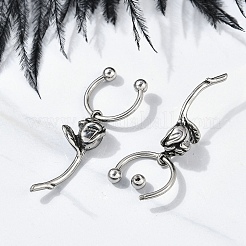 ローズフラワー 316 サージカルステンレススチール ダングル ハーフフープ イヤリング 女性用  アンティークシルバー  33.5x8mm&nbsp;EJEW-G416-44AS