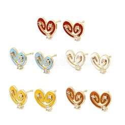 Серьга-гвоздик в форме сердца из латуни с микропаве из кубического циркония&nbsp;EJEW-H180-15G