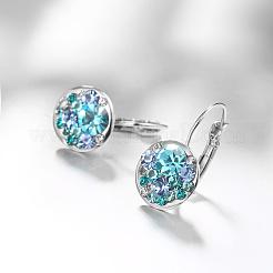 フラットラウンドスズ合金チェコラインストーンフレンチフックピアス  アクアマリン  プラチナ  23x13mm&nbsp;EJEW-BB02101-B-2P