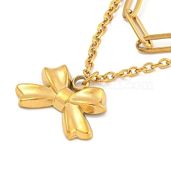 Ожерелья с подвесками-бантиками из нержавеющей стали 304&nbsp;LS-NJEW-L182-001G-02