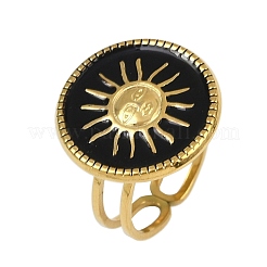 Плоские круглые с рисунком солнца эмалевые кольца из нержавеющей стали 304 для женщин&nbsp;RJEW-G355-05G