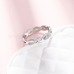 Anelli da donna in acciaio inossidabile 304 con zirconi cubici trasparenti e ondulati&nbsp;RJEW-Z115-02P