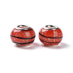 Ручной работы Lampwork золотой песок эффект европейская большая дыра Rondelle бусы LPDL-M013-11