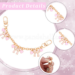 2 pendentif en alliage émaillé rose en forme de cœur avec nœud papillon et chaîne décorative en aluminium pour sac&nbsp;HJEW-BBC0001-39