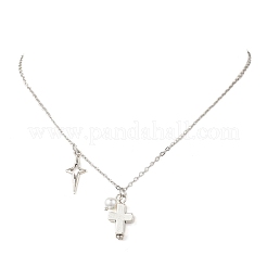 Женские ожерелья с цепочкой из латунного кабеля и креста-звезды из сплава&nbsp;NJEW-JN05789