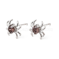 Spinnen-Ohrstecker aus Messing mit Mikropavé und Zirkonia&nbsp;EJEW-L306-04P-02
