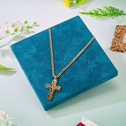 304 Edelstahlkreuz mit Lebensbaum-Anhänger&nbsp;NJEW-TADJ0001-05G