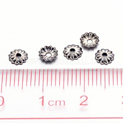 黒鉄の花のビーズキャップ  ガンメタ色  5x1.5mm  穴：1mm  約330個/10g&nbsp;X-IFIN-D023-B