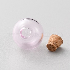 透明なガラス瓶のペンダント、コルク付きの小さな DIY ボトル  ラウンド  ピンク  12.5x15mm  内径：3mm&nbsp;AJEW-WH0258-748B-01