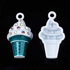 メッキ合金エナメルチャームラック  クリスタルABラインストーン付き  カドミウムフリー＆ニッケルフリー＆鉛フリー  アイスクリーム  ティール  26x14x7mm  穴：2mm&nbsp;X-PALLOY-N172-005B