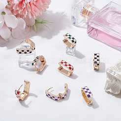 4 par de pendientes de aro de aleación esmaltada con diseño rectangular y estampado de tartán&nbsp;EJEW-SC0002-26A