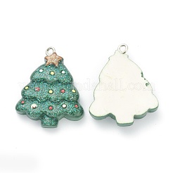 樹脂チャーム  クリスマスフェスティバルのために  プラチナアイアンペグベイル付き  グリッターパウダー  クリスマスツリー  グリーン  30x24x6mm  穴：2mm&nbsp;RESI-O010-28