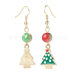 クリスマスをテーマにした合金エナメル ダングル イヤリング、レジン ビーズ付き  女性のためのゴールデンブラスジュエリー  ミックスカラー  50~52mm  ピン：0.6mm&nbsp;EJEW-JE05024