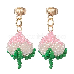 Серьги-гвоздики из персикового стекла ручной работы с подвесками&nbsp;EJEW-MZ00448