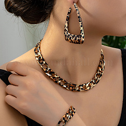 Ожерелья и браслеты из сплава с овальными звеньями и треугольными серьгами-гвоздиками с леопардовым принтом&nbsp;FS-WG20E63-01